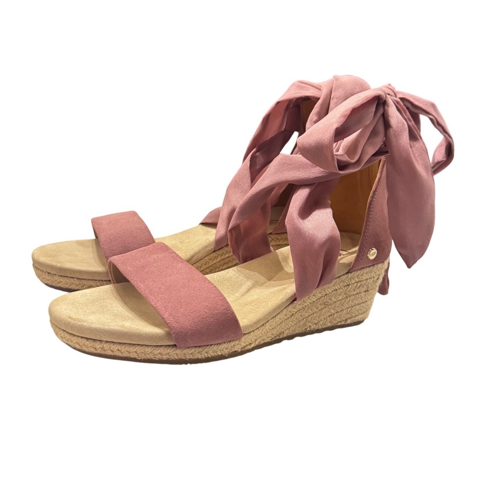 UGG Trina Espadrille Wedge Sandals Womens 7.5 Pink Dawn Suede Lace Up 1099693 - Picture 4 of 13